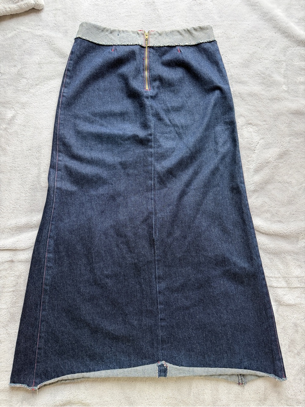 Anthropologie Dark Blue Denim Maxi Skirt with Contrast Waistband